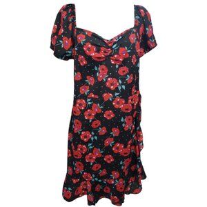 QED LONDON Black & Red Floral Print Womens Dress XL